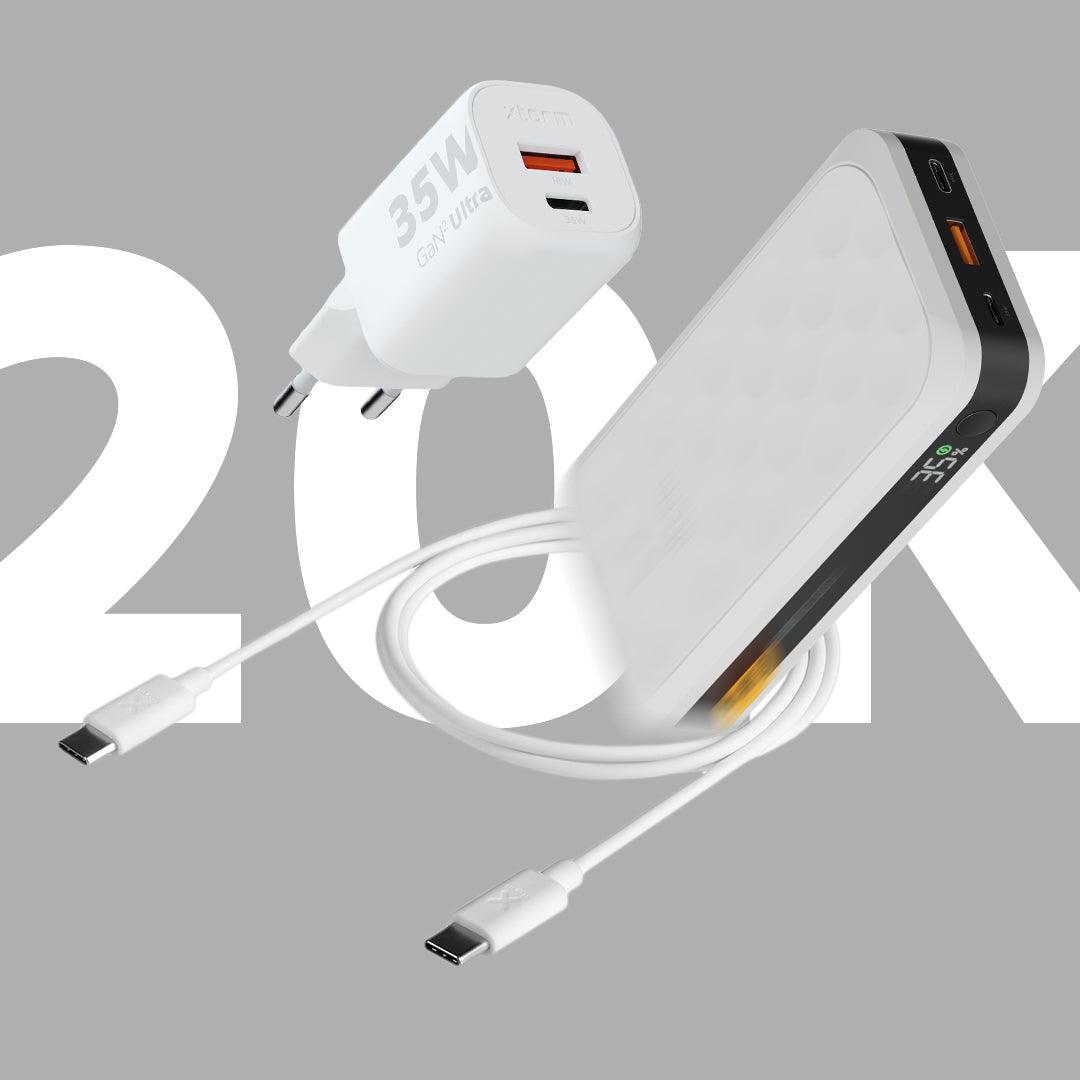 FS5 Dusk White 20.000 35W + 35W Fastcharger + USB-C PD Cable 100W Bundle - Xtorm EU